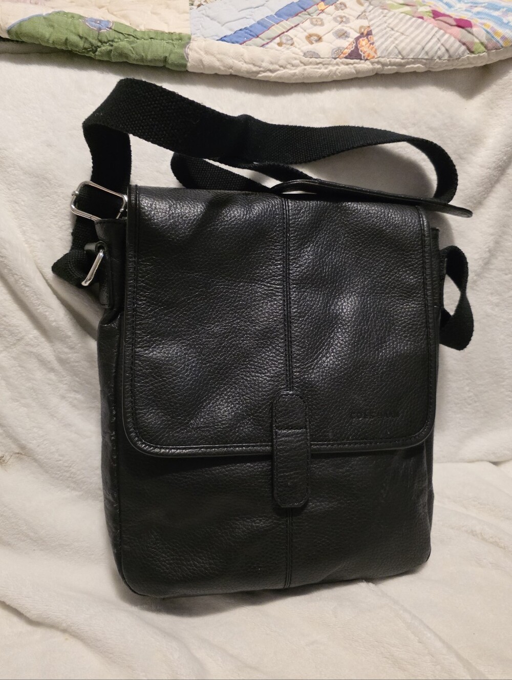Cole Haan Leather Messenger Flap Crossbody Bag Clsssic Pebbled Leather Black